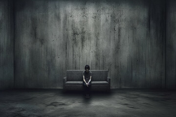 Concept of depression, portraying a solitary figure enveloped in a world of negativity, dark thoughts, and negative thinking. Ai generated