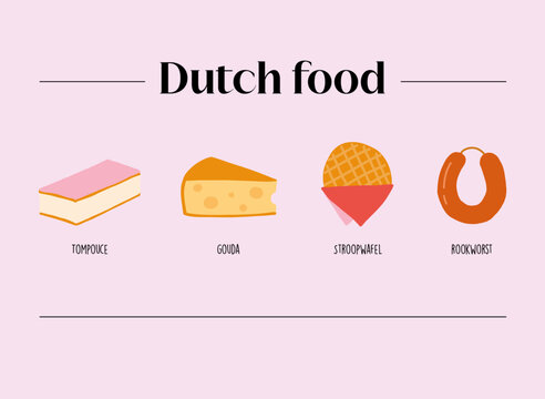 Illustration of various Dutch food favourites