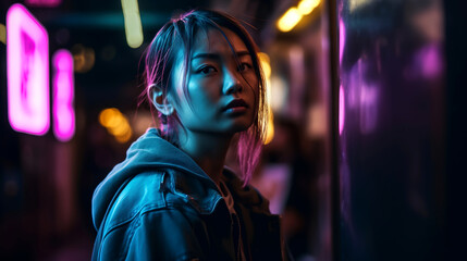 Futuristic Tokyo Style Woman at Night, Generative AI