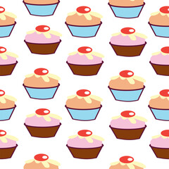 seamless cupcakes cartoon pattern repeat style, replete image design for fabric printing 