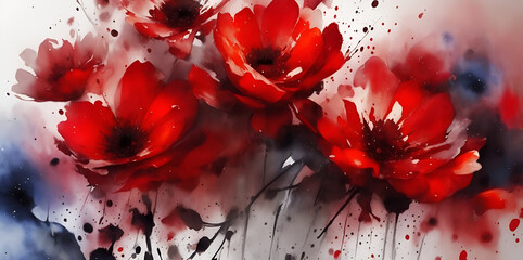 Black and red flowers paint. AI generated illustration