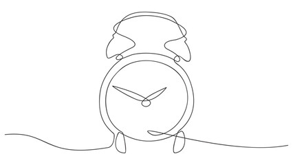 Alarm clock continuous one line drawing on white background.Vector illustration