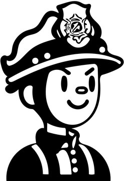 Firefighter logo design in black, vector illustration of a fire brigade personnel 
