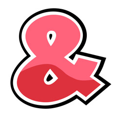 Alphabet - ampersand english cartoon style in red tone