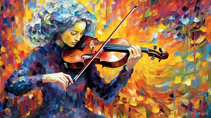 girl play violin // woman Playing Violin - obrazy, fototapety, plakaty