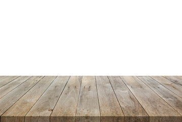wooden floor and wooden table on white background.