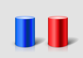Blue and red cylinder on light background. Vector template for your design.