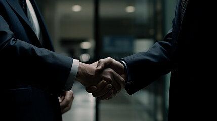 business people shaking hands in office created with generative AI