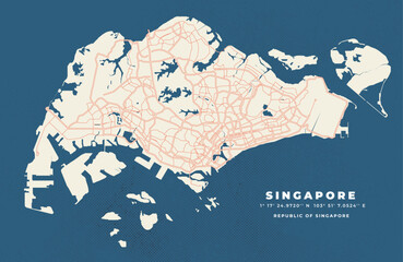 Singapore map vector poster flyer	 - obrazy, fototapety, plakaty