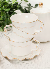 Decorative white porcelain cups