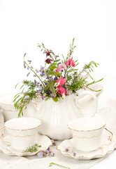 Decorative white porcelain tea set