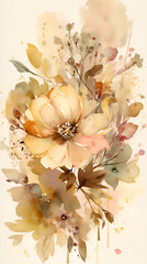 Abstract art background of Watercolor beautiful golden flowers. AI Illustration. For banner, poster, Web, packaging, art industry and book.