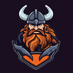 barbarian viking man wearing horn warrior helmet logo esport vector illustration
