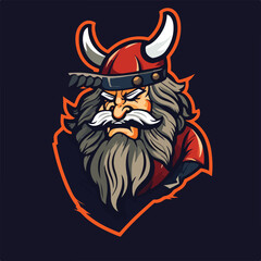 barbarian viking man wearing horn warrior helmet logo esport vector illustration © stylusstudio