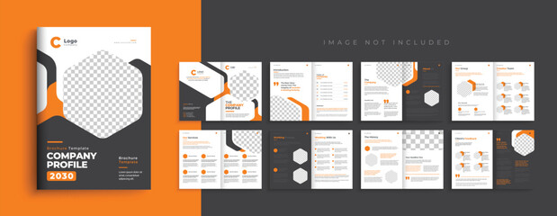 Company Profile brochure template layout with unique and professional design, Multipages brochure layout with Yellow red-orange color shape 