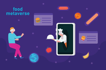 Food Metaverse, Online Restaurant Ordering 2d vector illustration concept for banner, website, illustration, landing page, flyer, etc.