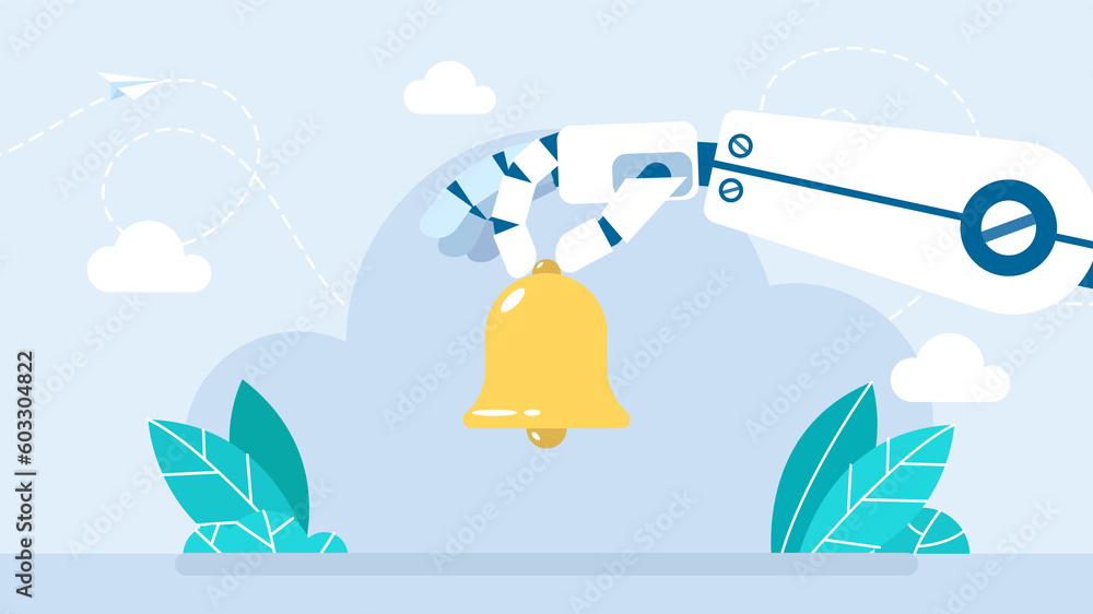 Poster automation of notifications. notification bell. artificial intelligence notifies about event. the go