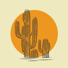 Cactus illustration wild west desert vintage design.