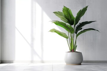 Tropical Banana Tree on White Wall - Interior Design Mockup . Generative Ai