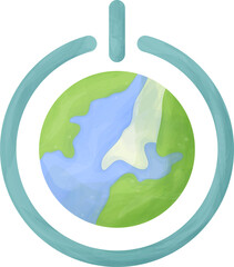 Earth Hour 2023, an annual event to promote world saving. Turn off light. Watercolor illustration.