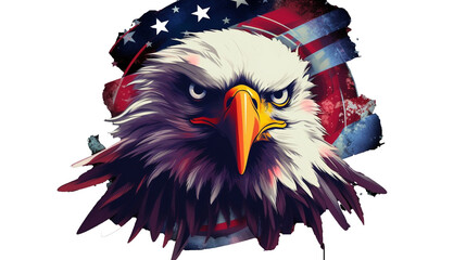 American bald eagle and the flag of the United States, graphics inspired by the 4th of July - Independence Day, transparent background. Generative AI.