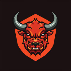 angry bull buffalo bison head e sport logo vector illustration