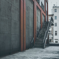 concrete building with external stairs