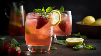 Fototapeta premium Strawberry Basil Lemonade. Generative AI image