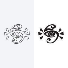 mystical eyes with tendrils circling logo design template sign. lineart style and silhouette stylish.
