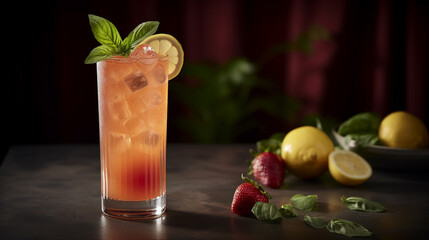 Fototapeta premium Strawberry Basil Lemonade. Generative AI image