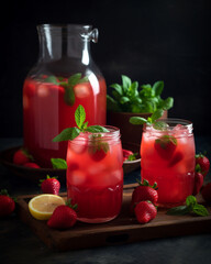 Strawberry Basil Lemonade. Generative AI image