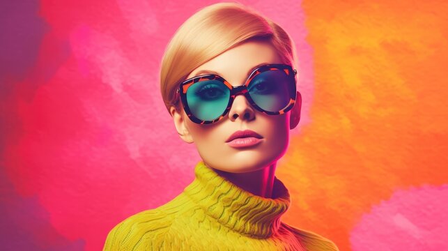 Retro 1960s style vintage vibrant colors fashion. Generative AI.