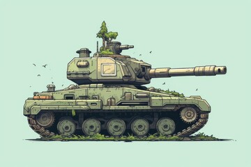 Fototapeta na wymiar 長く放置されて植物の生えた戦車：AI作品 