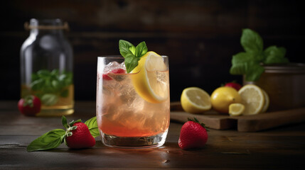 Fototapeta premium Strawberry Basil Lemonade. Generative AI image
