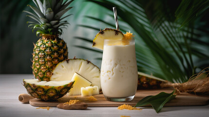 Pineapple Coconut Smoothie. Generative AI image