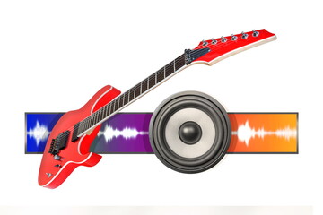 red guitar and audio speaker on white