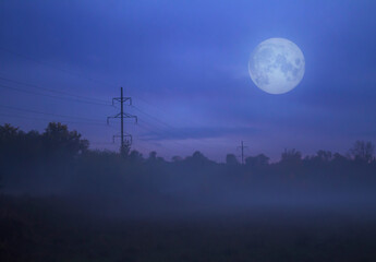 Full moon and Overhead power line - 603307851