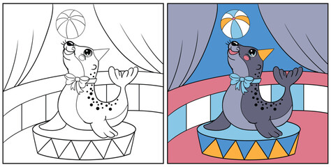 Coloring for kids cute navy seal with a ball vector