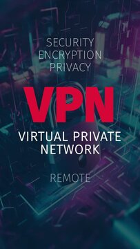 Exploring VPN: An Animated Word Cloud Depicting Secure Networking. Vertical Video
