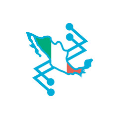 Mexico Network map logo design template sign. solid color style,
