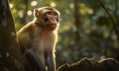 Fototapeta premium photo of macaque in its natural habitat. Generative AI