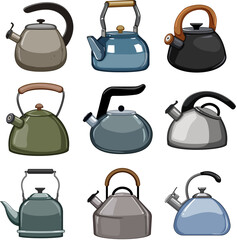 kettle kitchen set cartoon. appliance water, drink pot, hot equipment, beverage heat kettle kitchen sign. isolated symbol vector illustration
