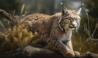 Fototapeta premium photo of lynx in its natural habitat. Generative AI