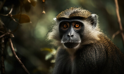Fototapeta premium photo of mangabey in its natural habitat. Generative AI