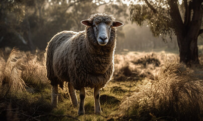 Fototapeta premium photo of Merino sheep in its natural habitat. Generative AI