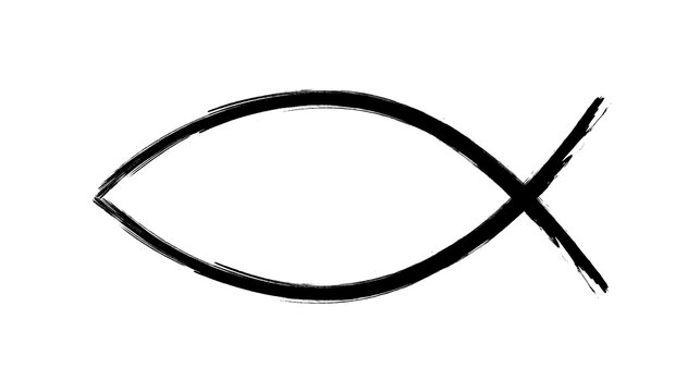 Christian symbol fish in grunge brush stroke. Jesus fish icon religious sign. Faith in Jesus Christ. Vector illustration