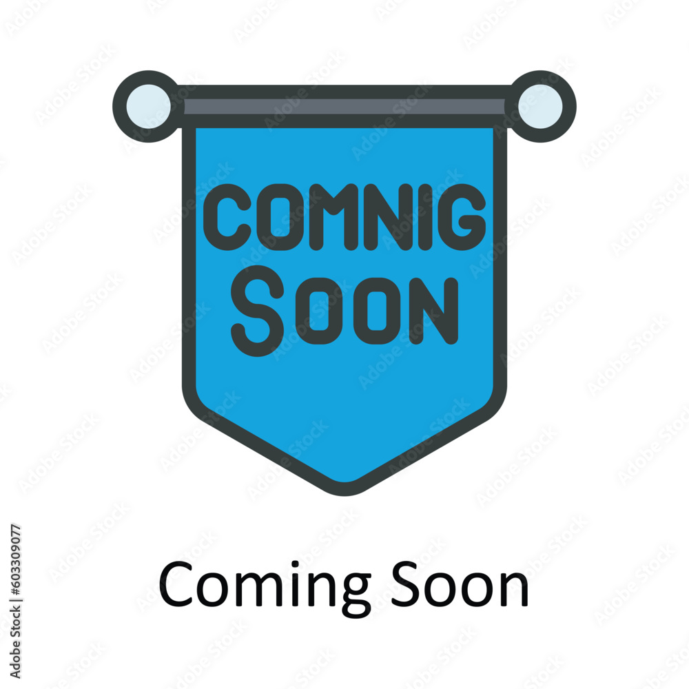 Poster coming soon vector fill outline icon design illustration. work in progress symbol on white backgroun