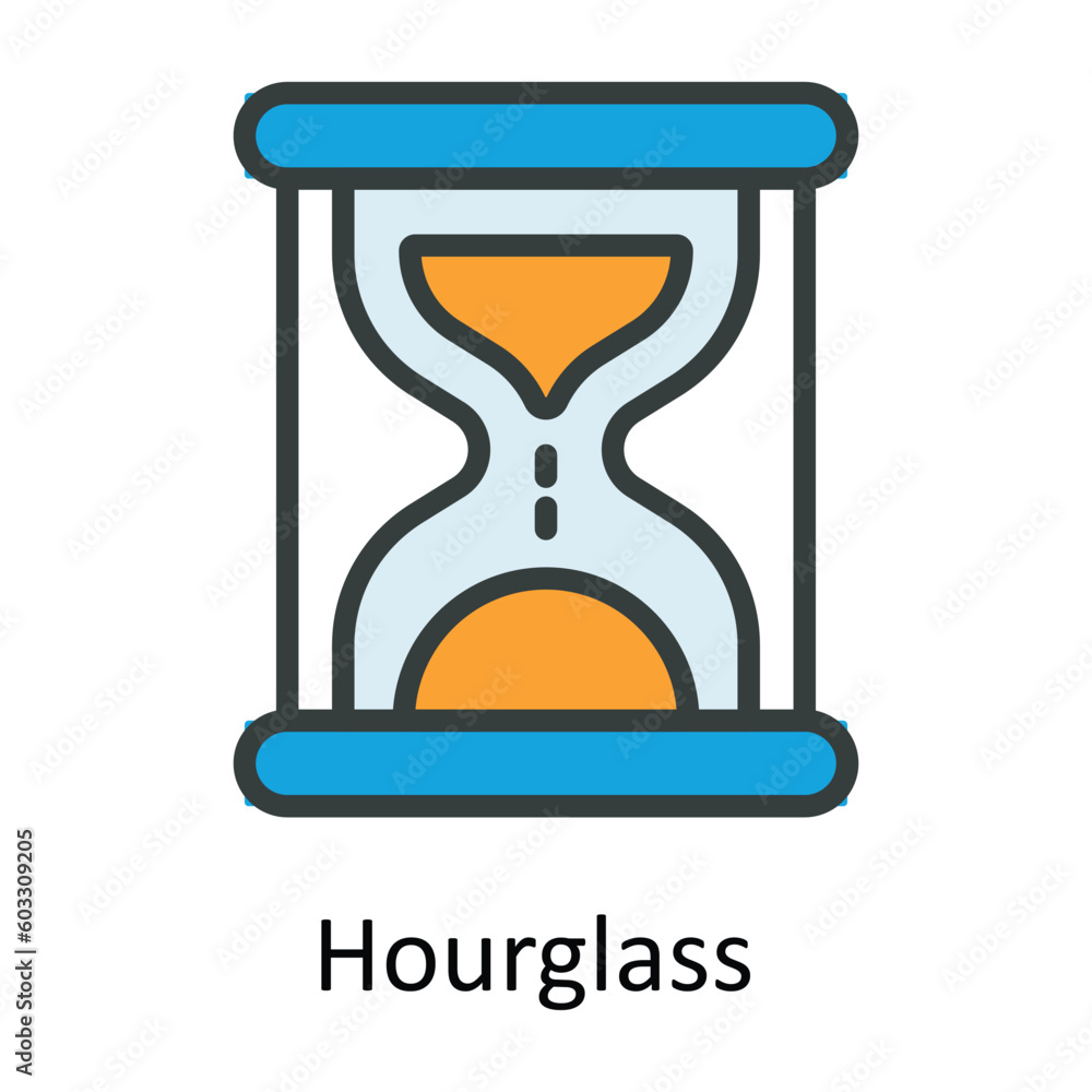 Poster hourglass vector fill outline icon design illustration. work in progress symbol on white background 