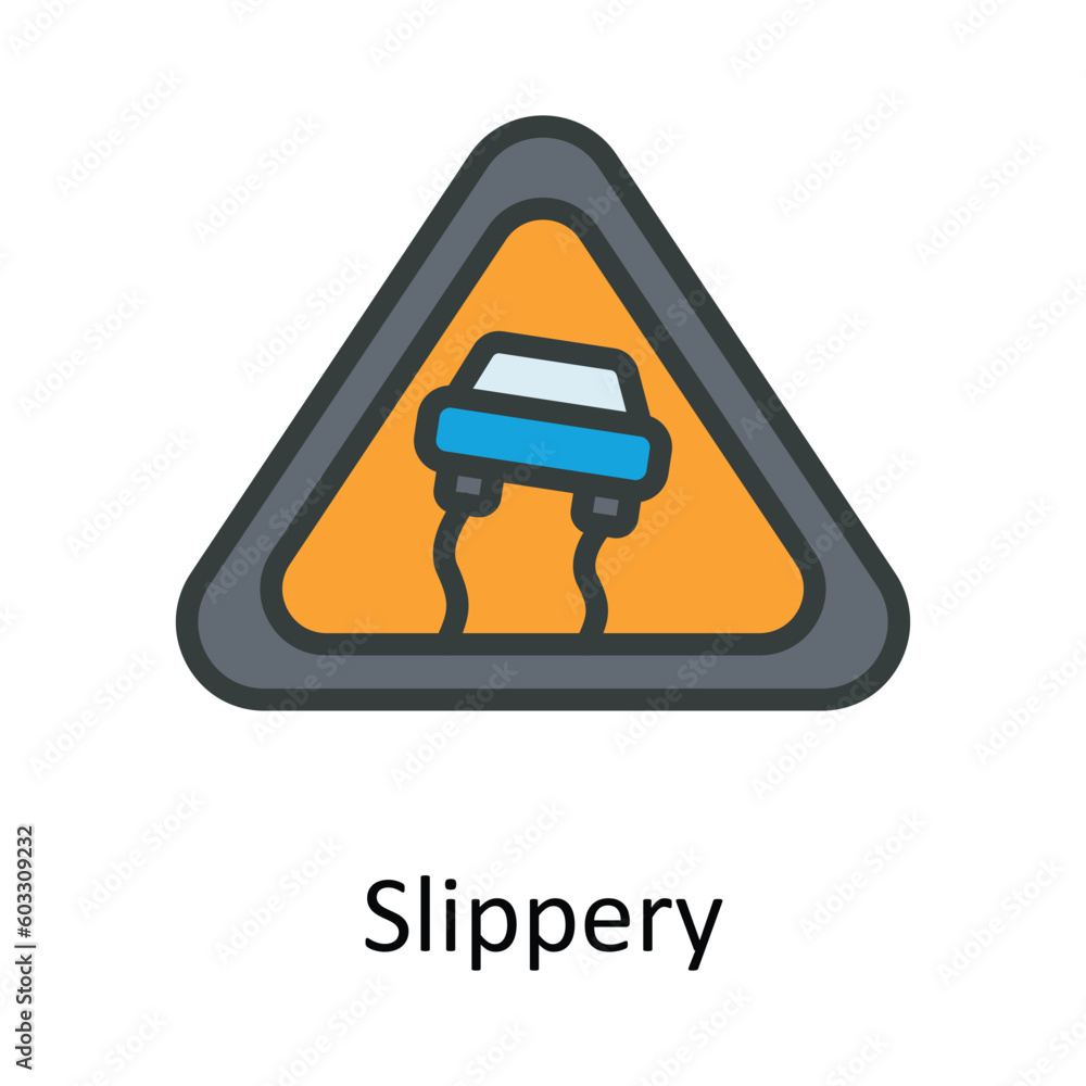 Aufkleber slippery vector fill outline icon design illustration. work in progress symbol on white background e
