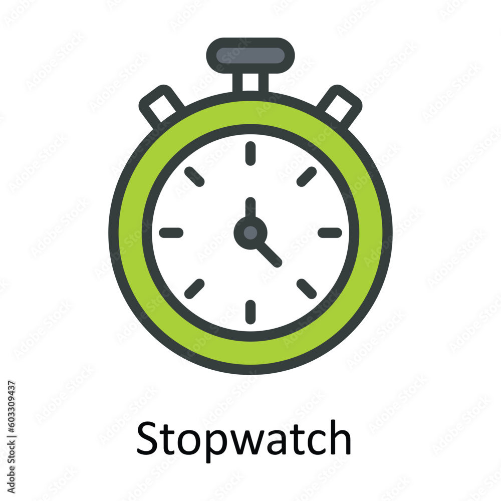 Poster stopwatch vector fill outline icon design illustration. work in progress symbol on white background 